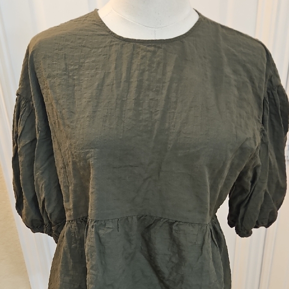 A New Day Top Cotton Olive Tiered 3/4 Puff Sleeve Blouse Size XS - Picture 7 of 8